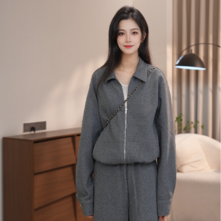 vco/微酷开衫春秋宽松时尚秋季时尚套装长裤长袖水洗轻职风