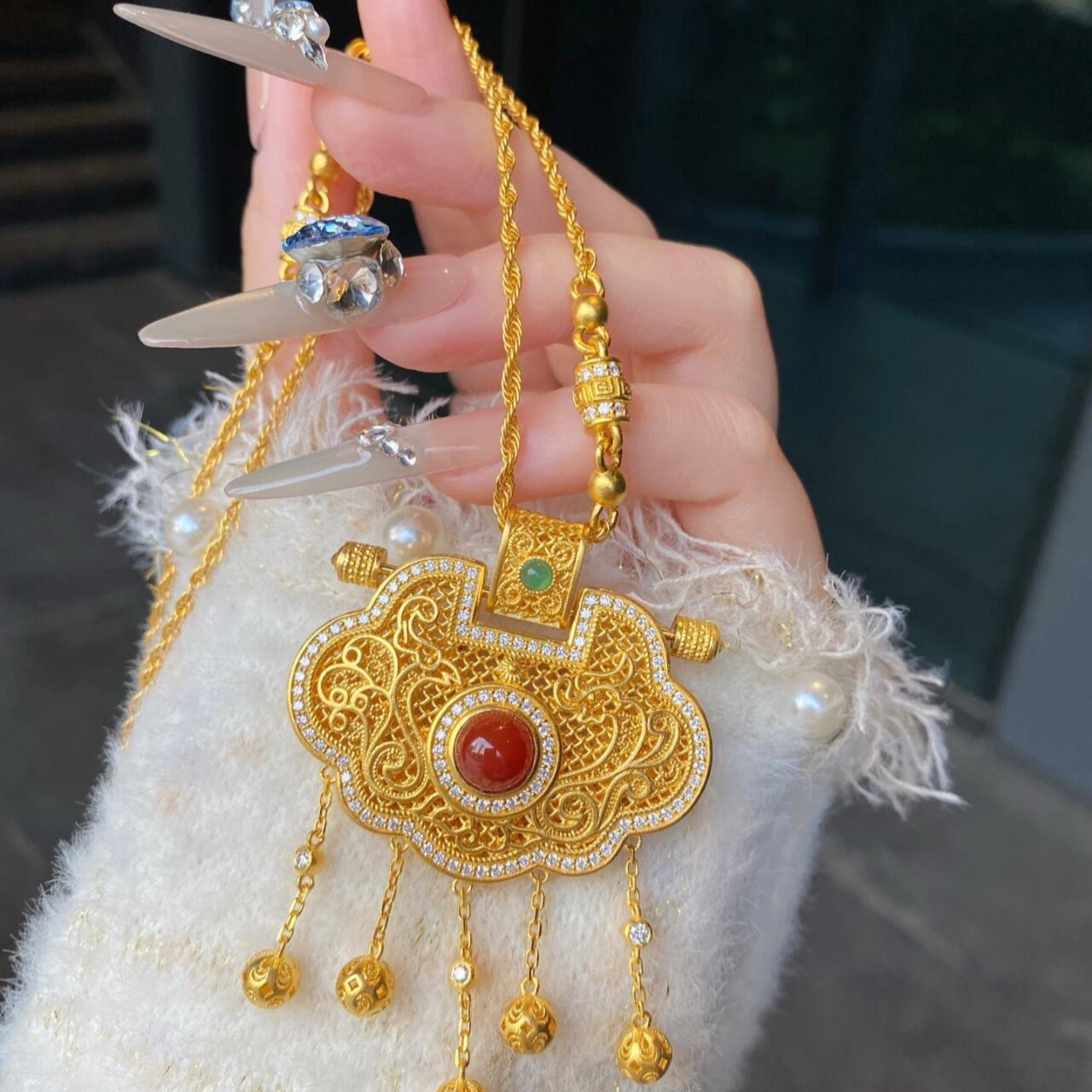 足金999珐琅龙凤天子门生莫桑吊坠（不含链）