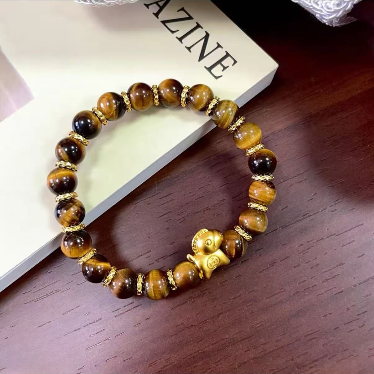 铜合金手链 S-2-虎眼珠珠盘缠小马手串轻奢百搭