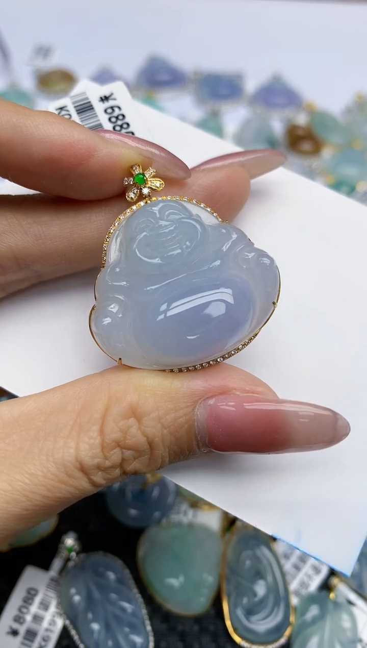 【闪购商品】翡翠挂件18K金镶嵌天然翡翠A货