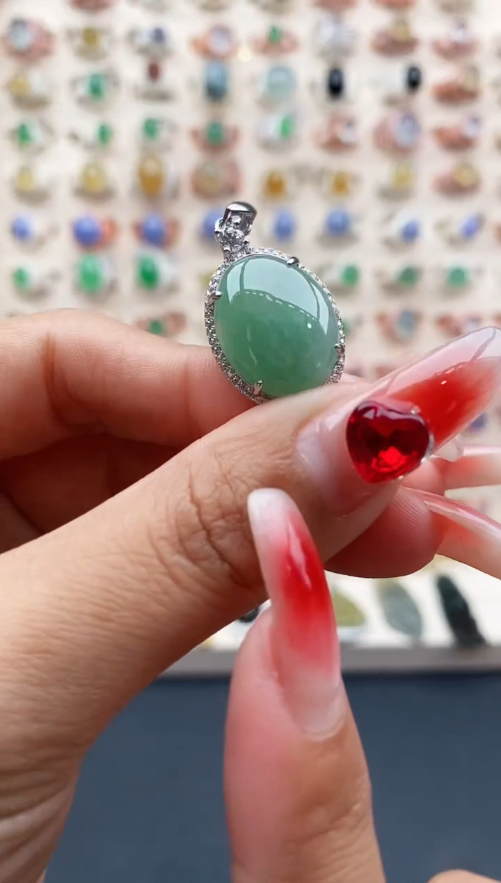 【闪购商品】翡翠颈饰银S925镶嵌缅甸天然A货翡翠222 3+4