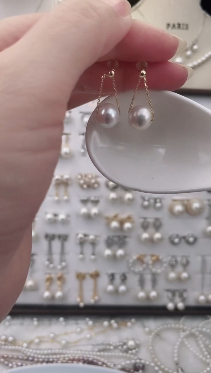 银S925镶嵌耳饰淡水珍珠25秋千10.4mm