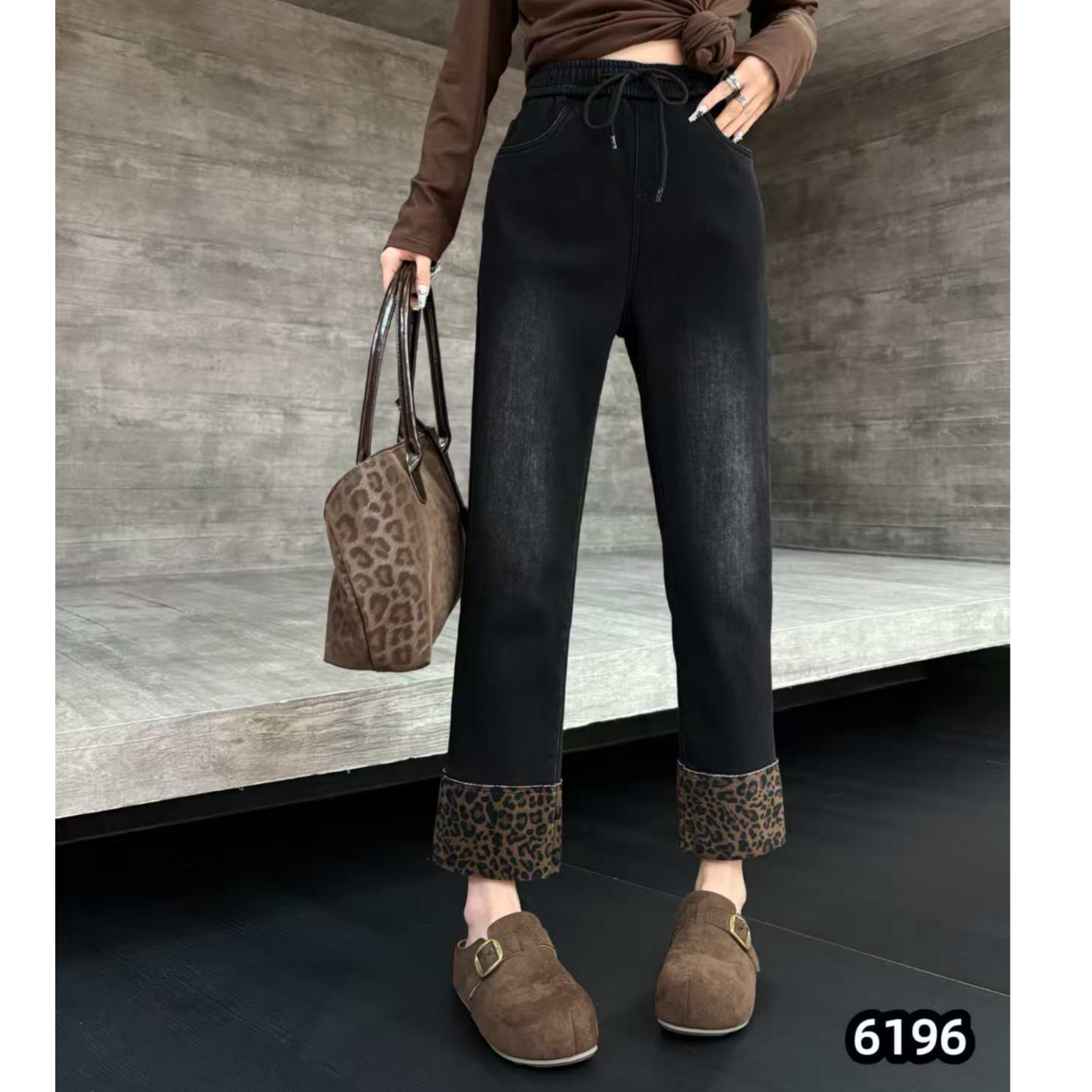 冬季新款大码高腰加肥韩版女加绒牛仔裤烟管裤6196