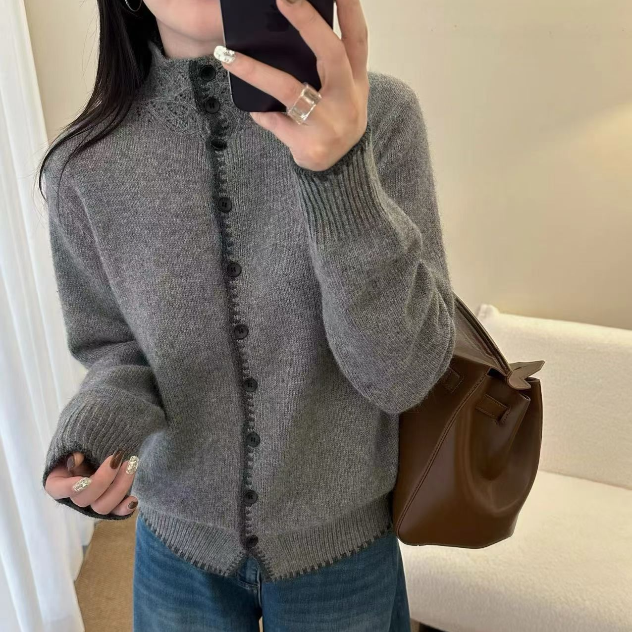 25新款秋冬季常规款宽松长袖开衫毛针织衫百搭洋气时尚