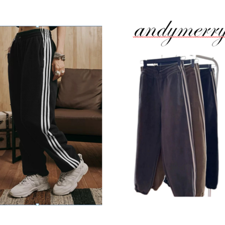 【夏姐家】情侣款秋冬保暖加绒加厚三条杠经典百搭卫裤宽松休闲裤