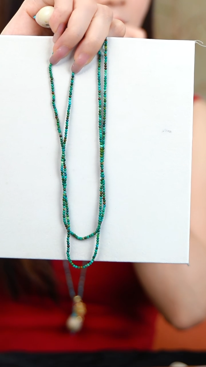 天然原矿绿松小米珠项链