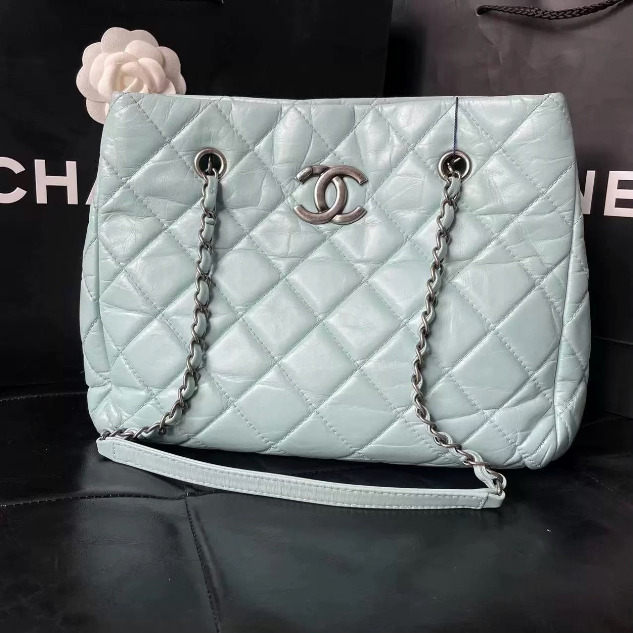 99新 Chanel/香奈儿 15C 薄荷绿牛皮托特包