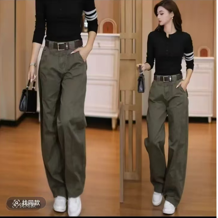 （粉丝专享）秋季工装裤女款高腰显瘦宽松直筒弯刀裤百搭休闲阔腿裤