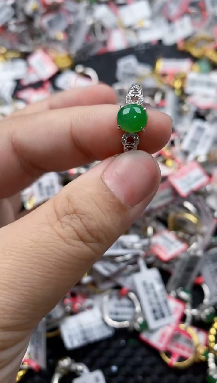 翡翠银S925镶嵌戒指5555---8