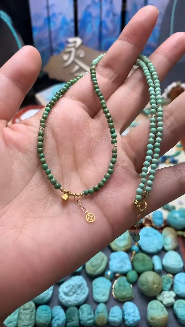 【闪购商品】绿松石颈饰18K金镶嵌高瓷绿松石项链3+