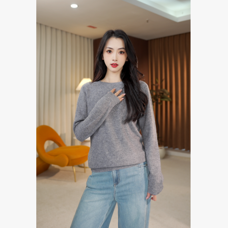 100绵羊毛无缝一线成衣圆领金豆纱针织上衣女生打底衫6607