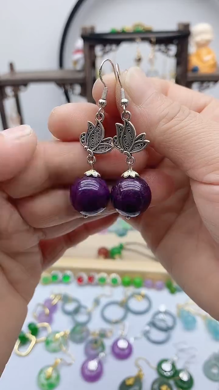 银S925镶嵌苏纪石（舒俱来）耳饰178