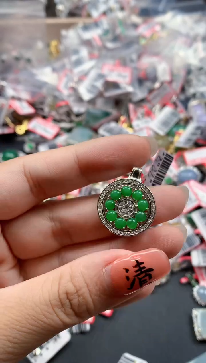 银S925镶嵌戒指翡翠天然A货缅甸翡翠