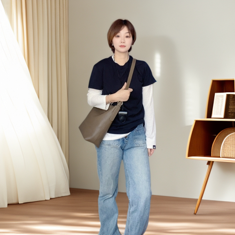 秋冬新款通勤水桶包女士大容量简约高级感单肩斜挎女包百搭托特包