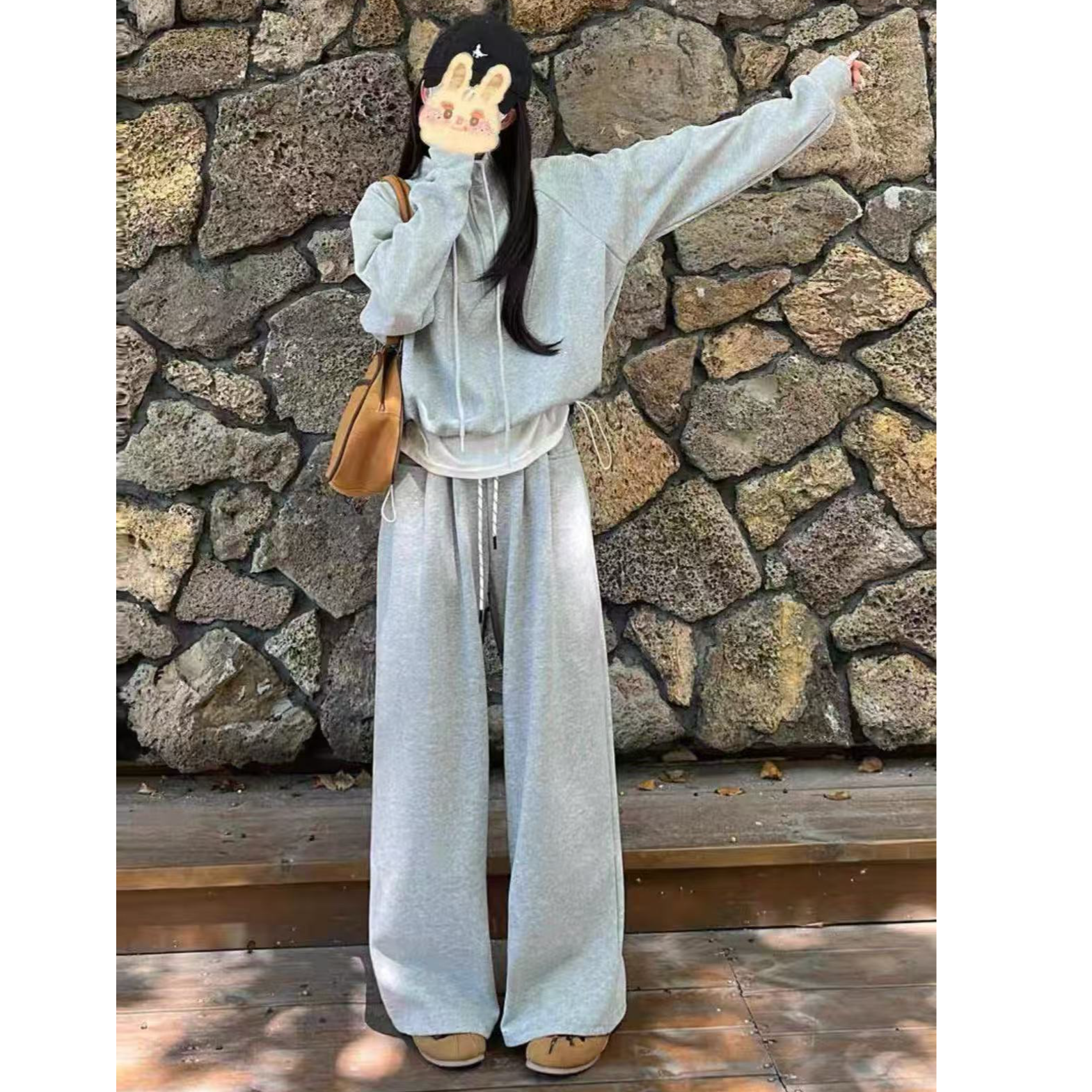 9068-松弛感（卫衣+长裤）运动套装（灰色）