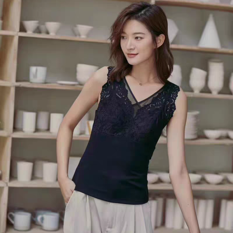 时尚美背蕾丝胸垫保暖背心