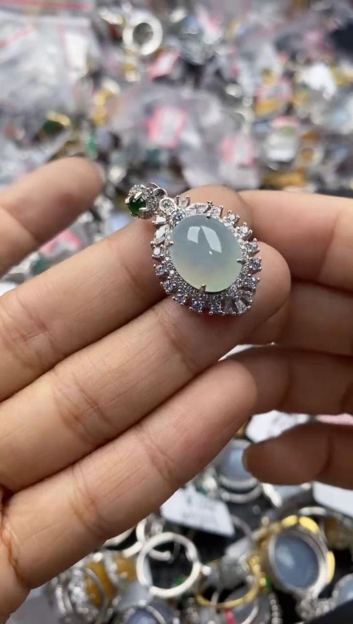 银S925镶嵌戒指翡翠8888----6