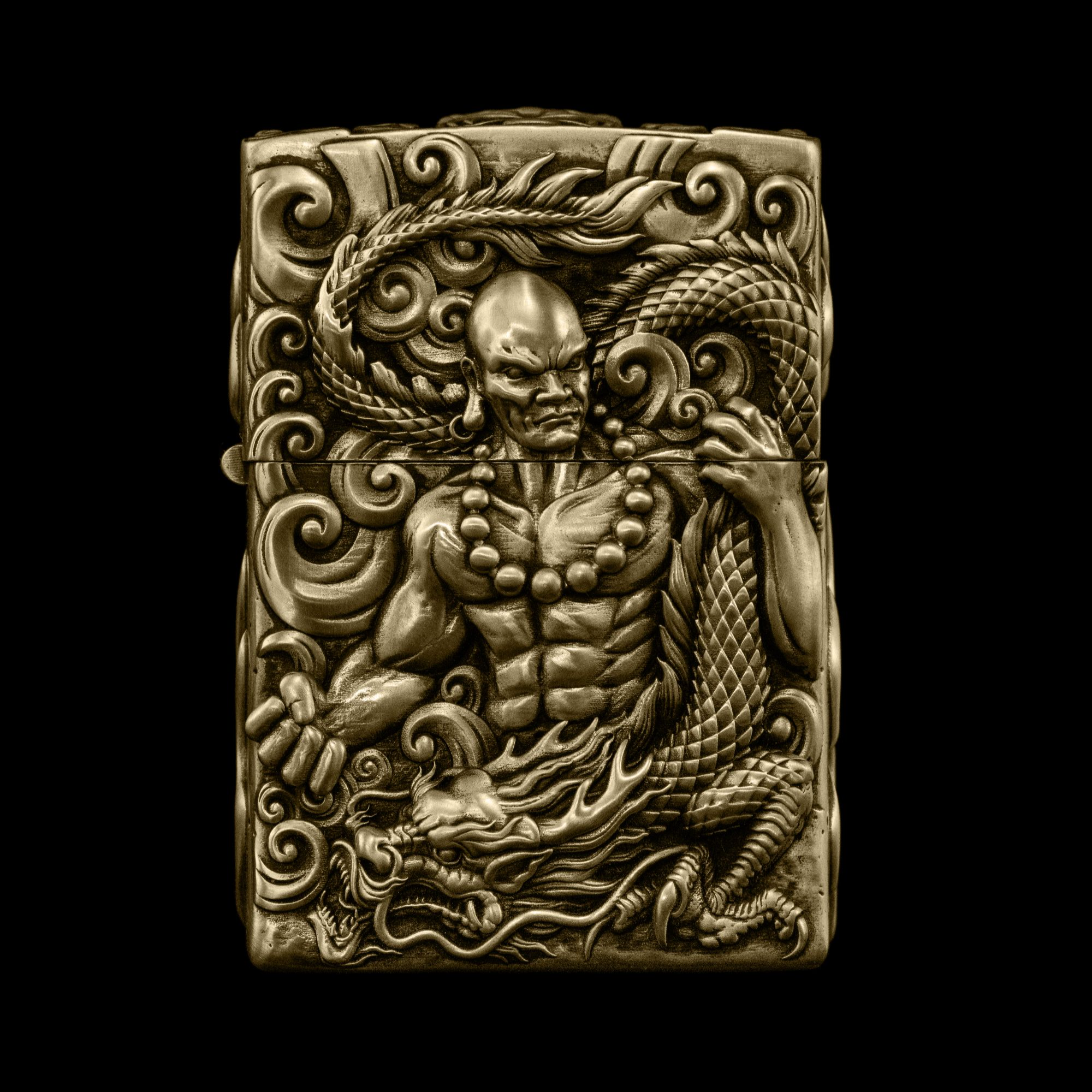 降龙尊者·超写实金工工艺金色复古煤油打火机可通用外壳黄铜款