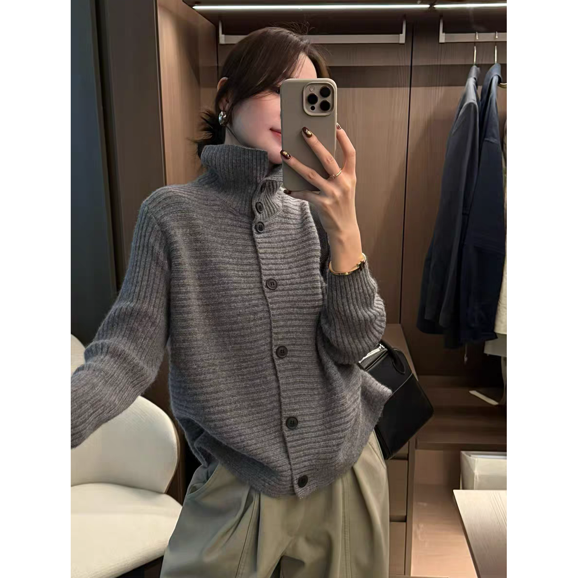 法式纯色高领毛衣针织衫百搭打底韩版复古高领针织开衫长袖网红