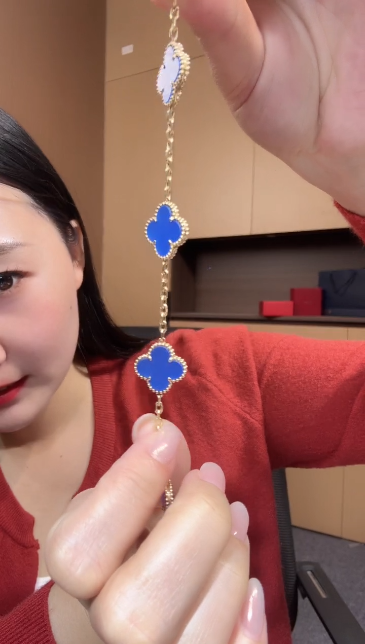 【闪购商品】玛瑙/玉髓手链18K金镶嵌蓝色k黄，五花手链GHJ