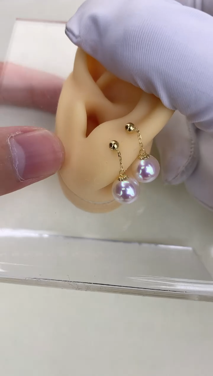 18K金镶嵌DA海水珍珠 GD062 7.5-8 天女耳线