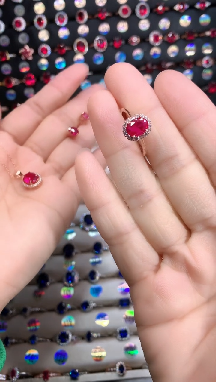 【闪购商品】红宝石戒指银S925镶嵌玫瑰金