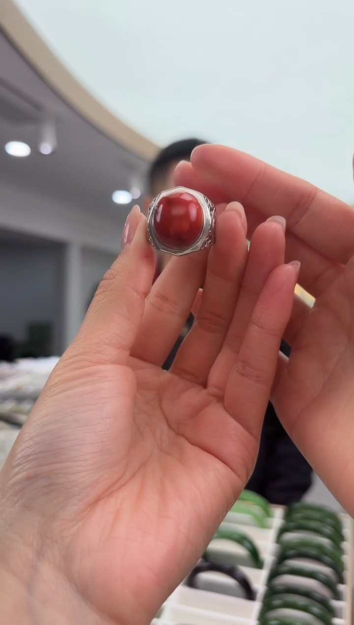 银S925镶嵌南红玛瑙戒指103