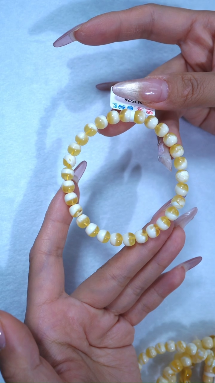 【闪购商品】蜜蜡手链未镶嵌256，收藏级7mm金漆瓷白聚宝盆