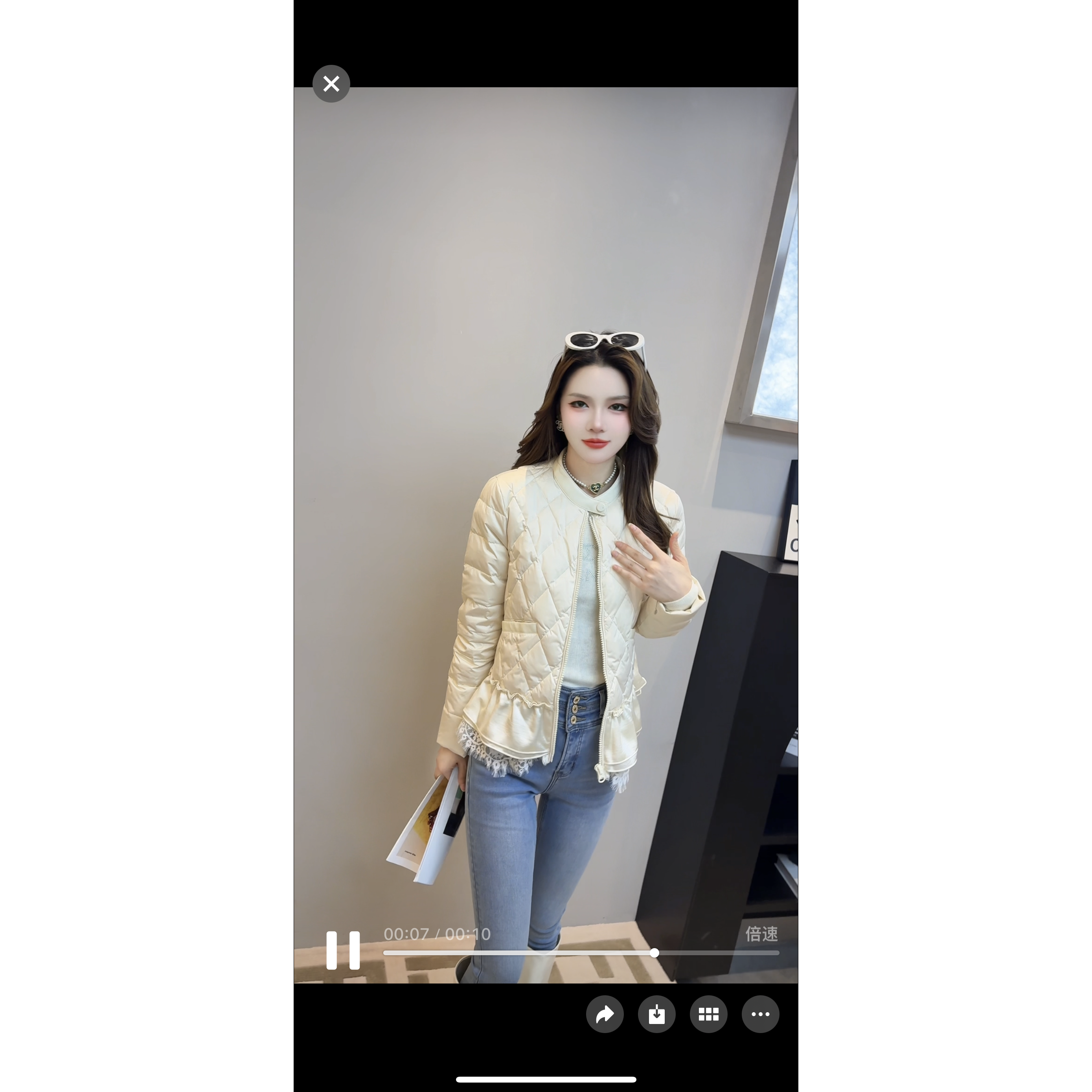 KIKI严选：888-1-零点520家欧洲站南油秋冬圆领拼蕾丝花边短外套