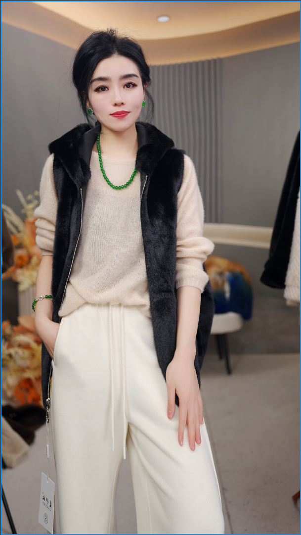 2025新款纯色拉链连帽女款防寒北极貂马甲立领短款保暖百搭