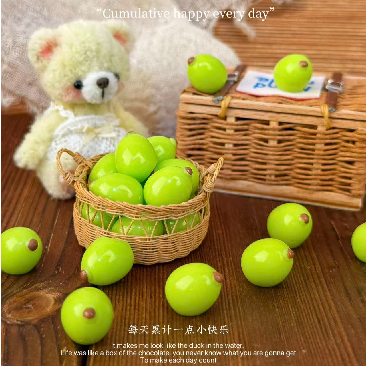 【开芯定制】手绘款迷你青提 高品树脂仿真食玩 树脂配件 手机饰品