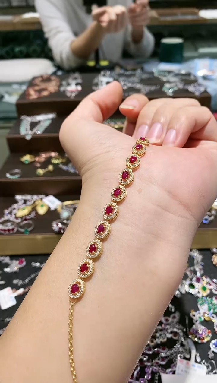 【闪购商品】红宝石手链银S925镶嵌手链 