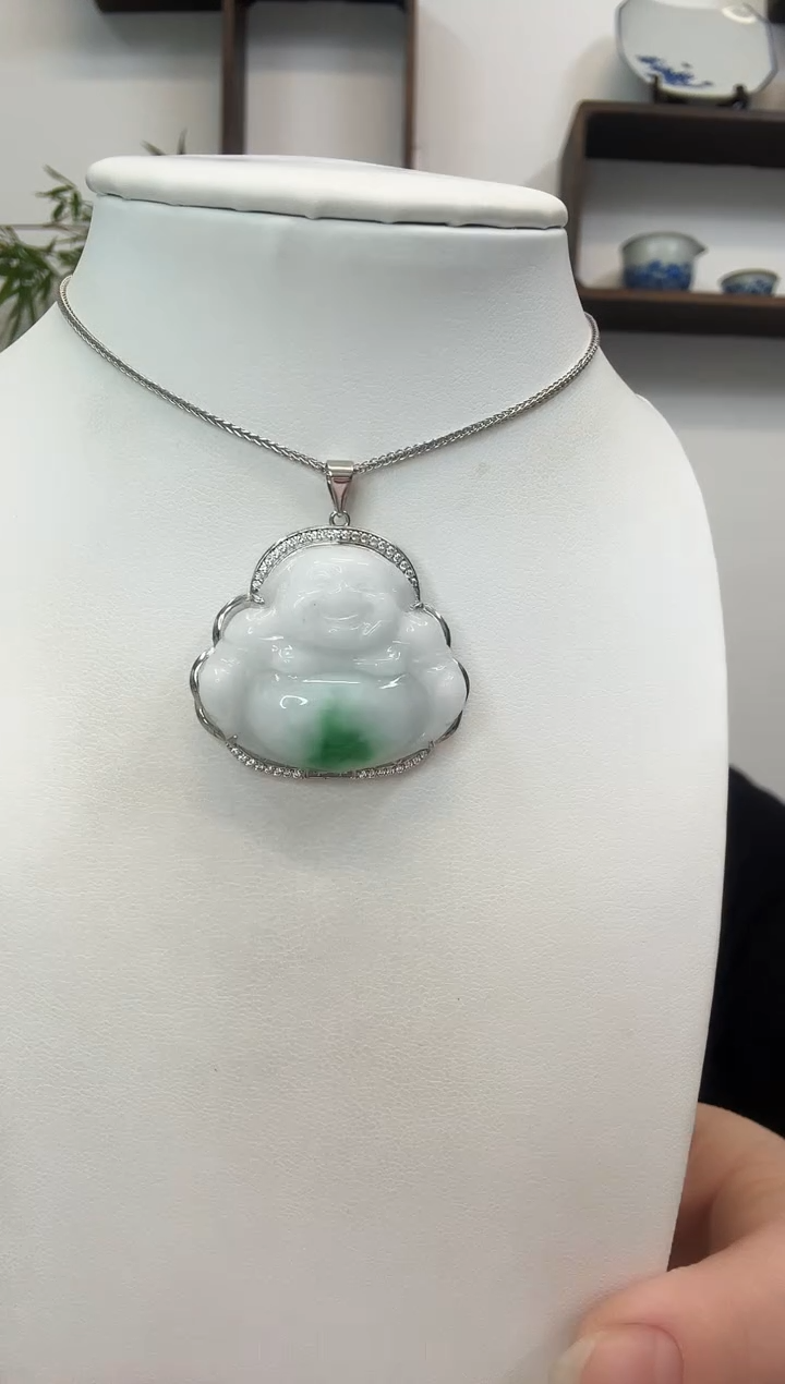 吊坠(赠链)银S925镶嵌翡翠佛公