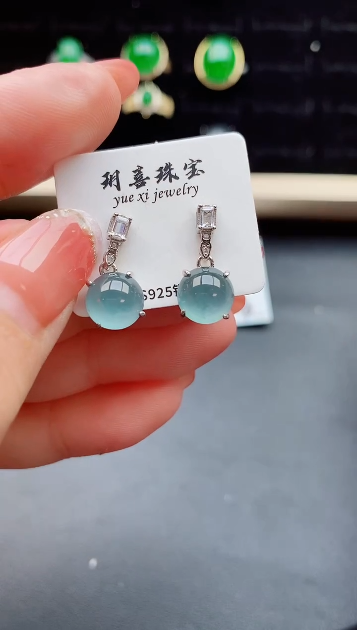 【闪购商品】翡翠耳饰银S925镶嵌5850