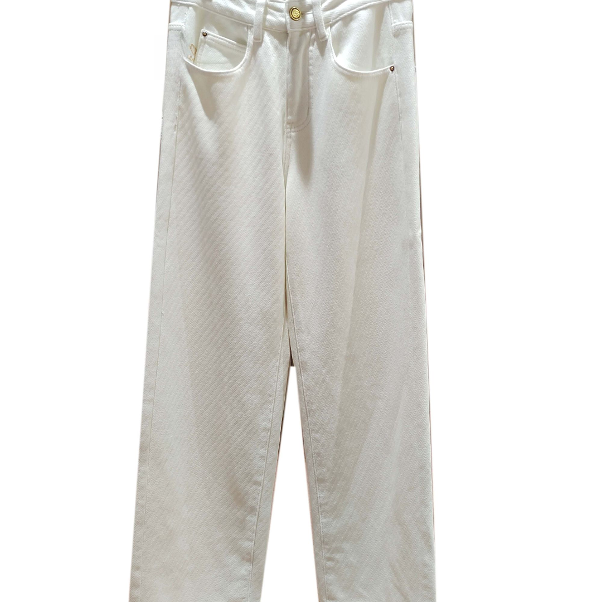 HW 常规褶皱厚款加绒长裤秋季牛仔裤高腰纯色-5005