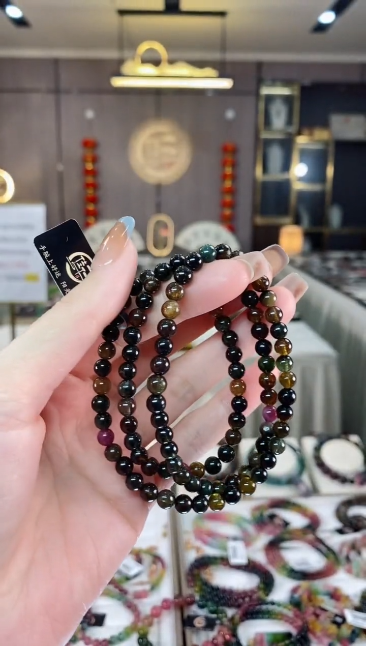 【闪购商品】碧玺三圈手串5mm+未镶嵌一物一证dan