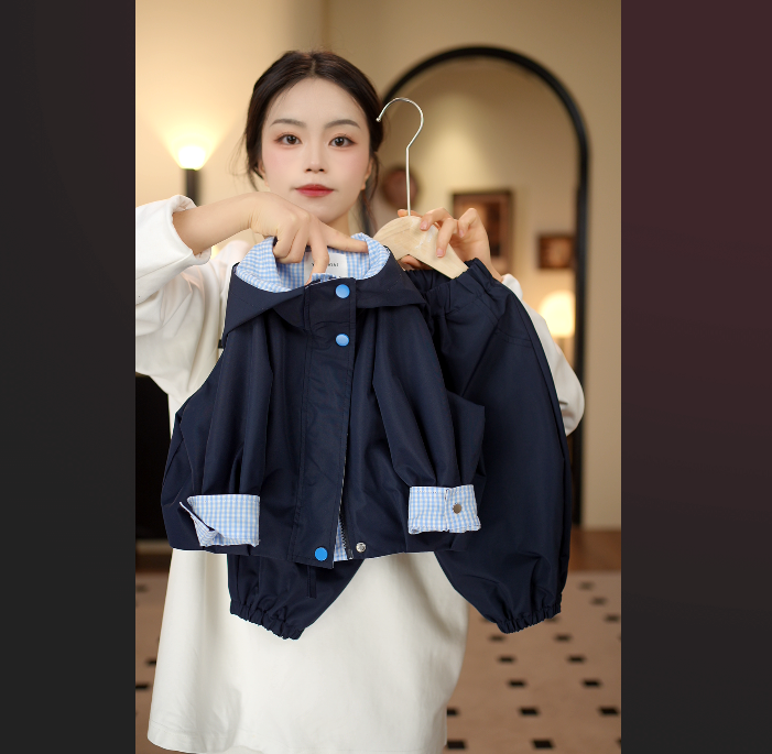 2025春款潮娃穿搭儿童休闲韩版百搭时尚连帽宽松双面穿外套24721