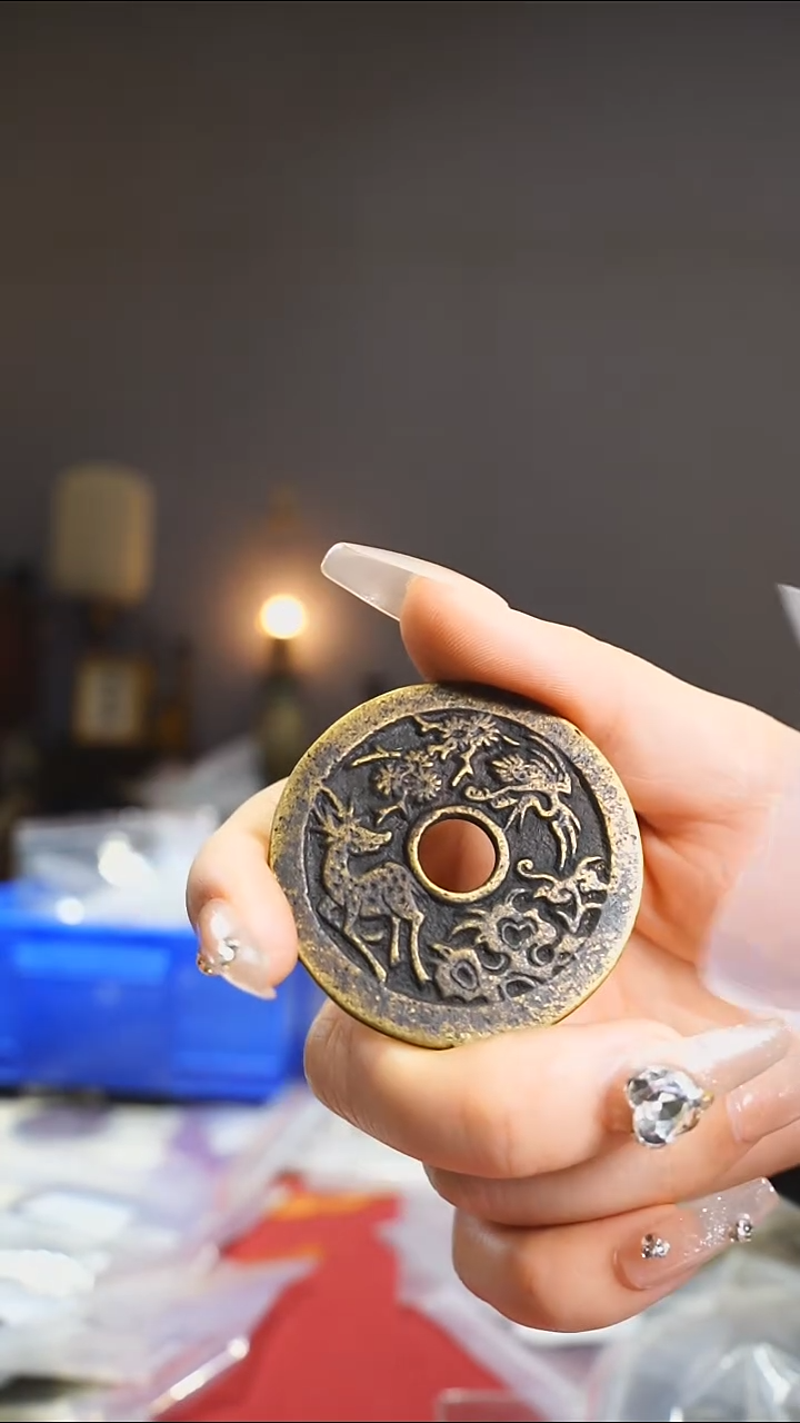 【闪购商品】铜鹤鹿同春花钱4.3cm/111-128
