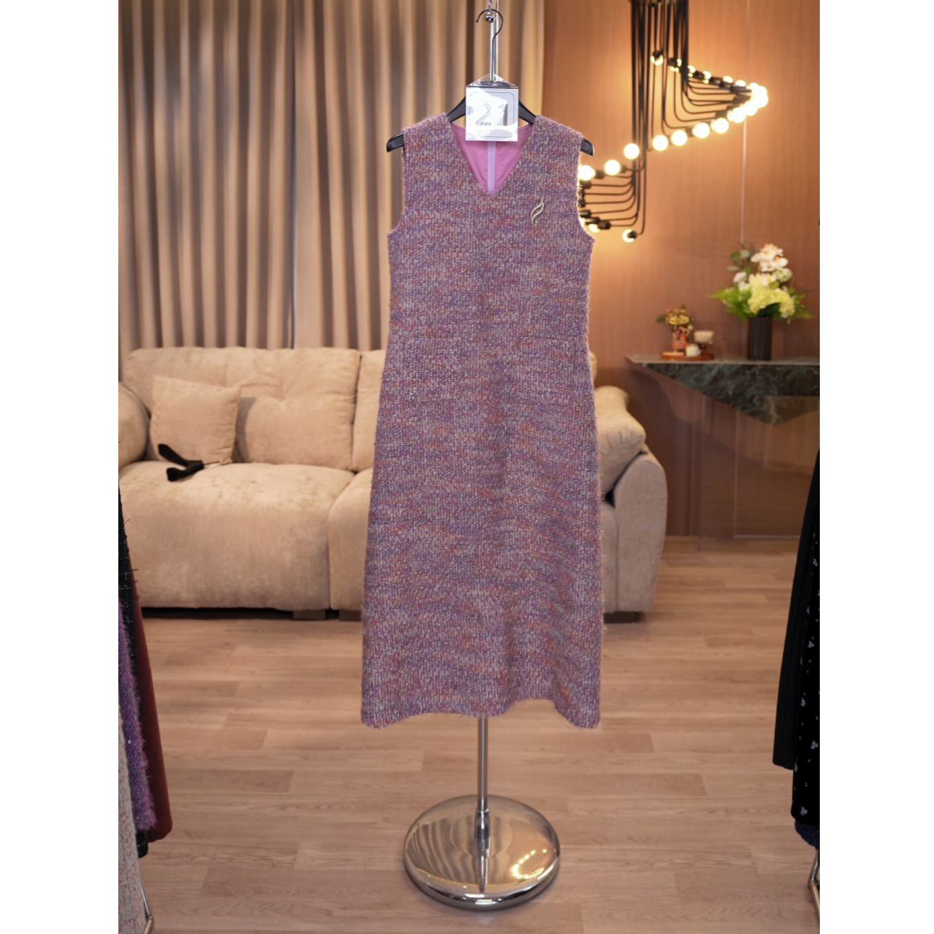 时尚小香风无袖烫钻连衣裙百搭款女装21