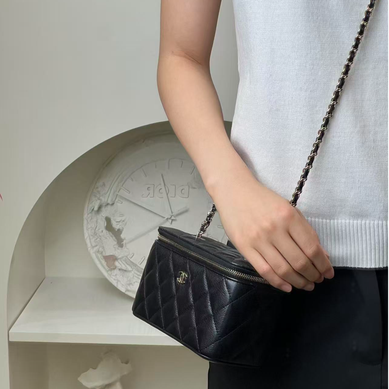 99新 Chanel/香奈儿 化妆盒黑金荔枝皮/甄选