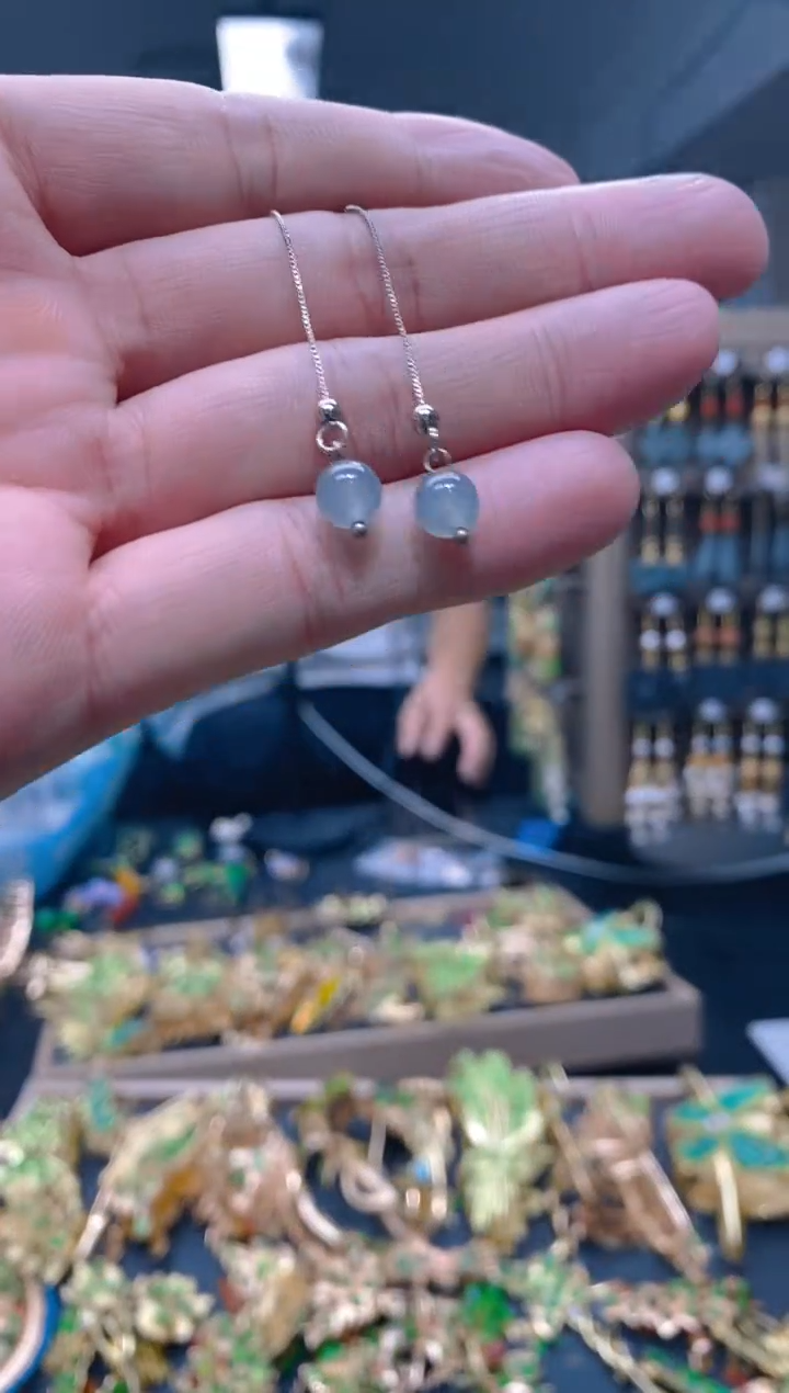 【闪购商品】翡翠耳饰银S925镶嵌046翡翠耳线