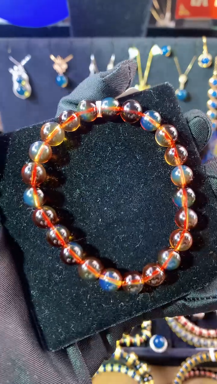【闪购商品】琥珀珠宝奇石未镶嵌8mm红蓝绿膜变色龙手串
