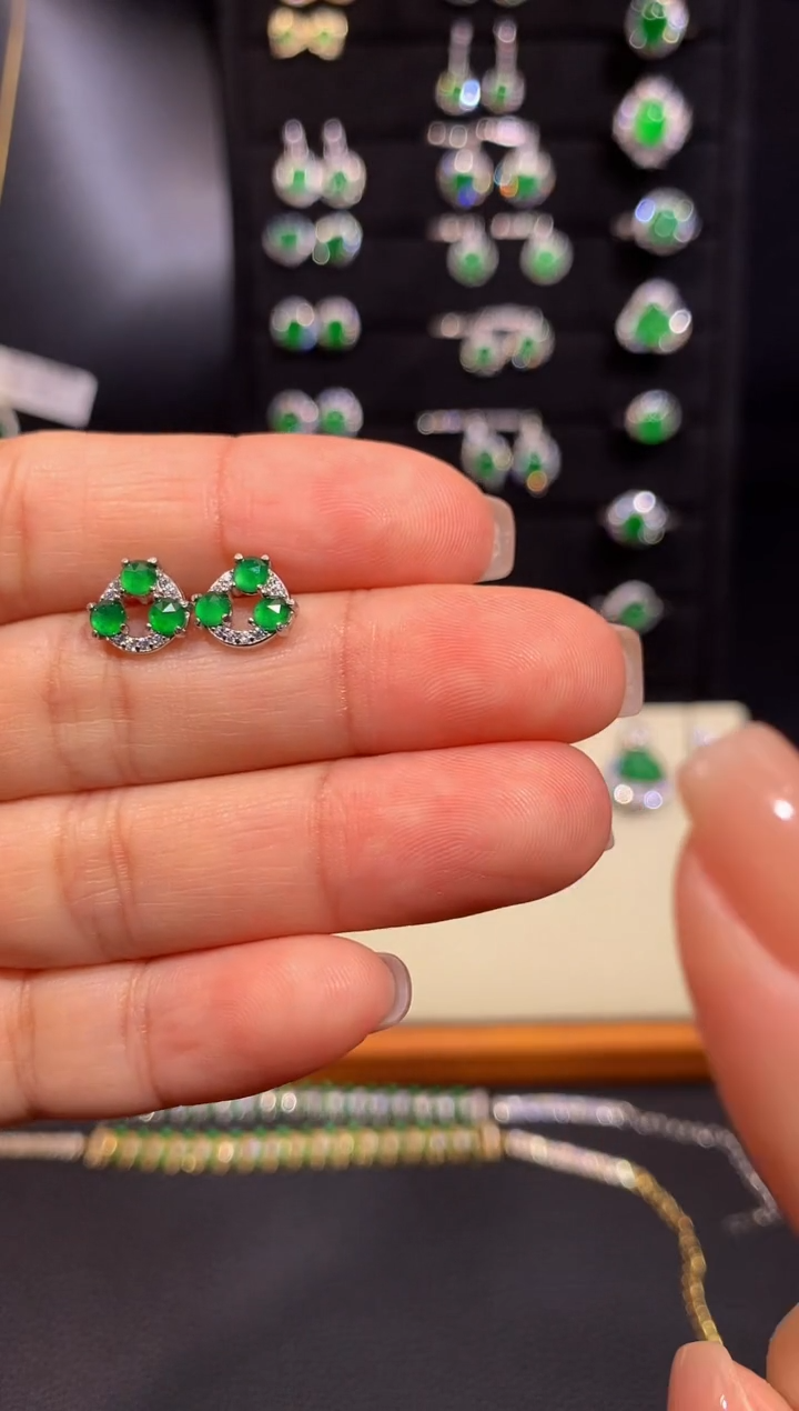 【闪购商品】翡翠耳饰银S925镶嵌多样性