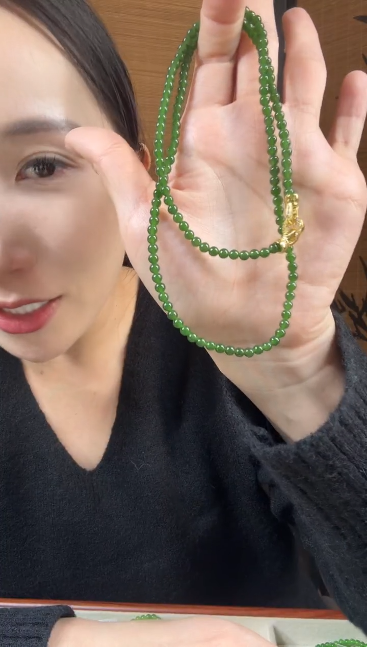 颈饰未镶嵌和田玉（碧玉）4菠菜无矿高货毛衣链