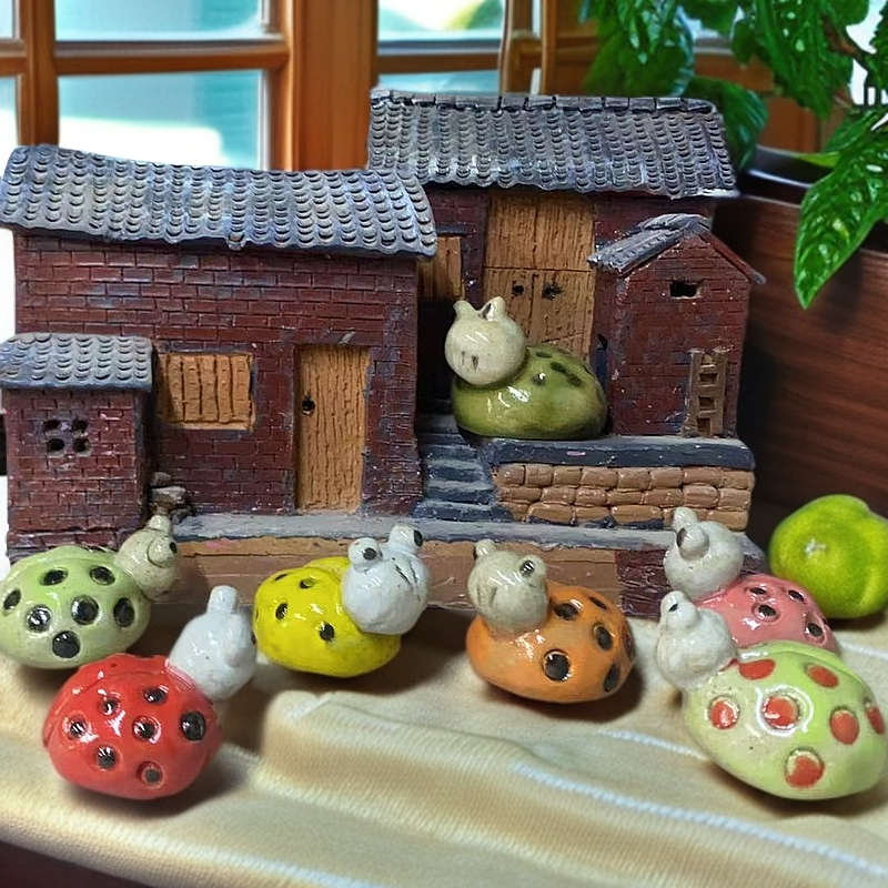 金龟子陶瓷摆件纯手工可爱创意微景观手捏个性治愈系彩绘