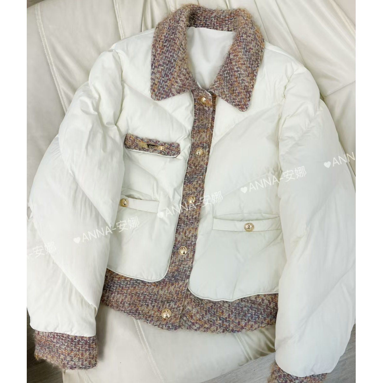 2024冬季高级感百搭轻薄保暖短款小香风棉衣外套