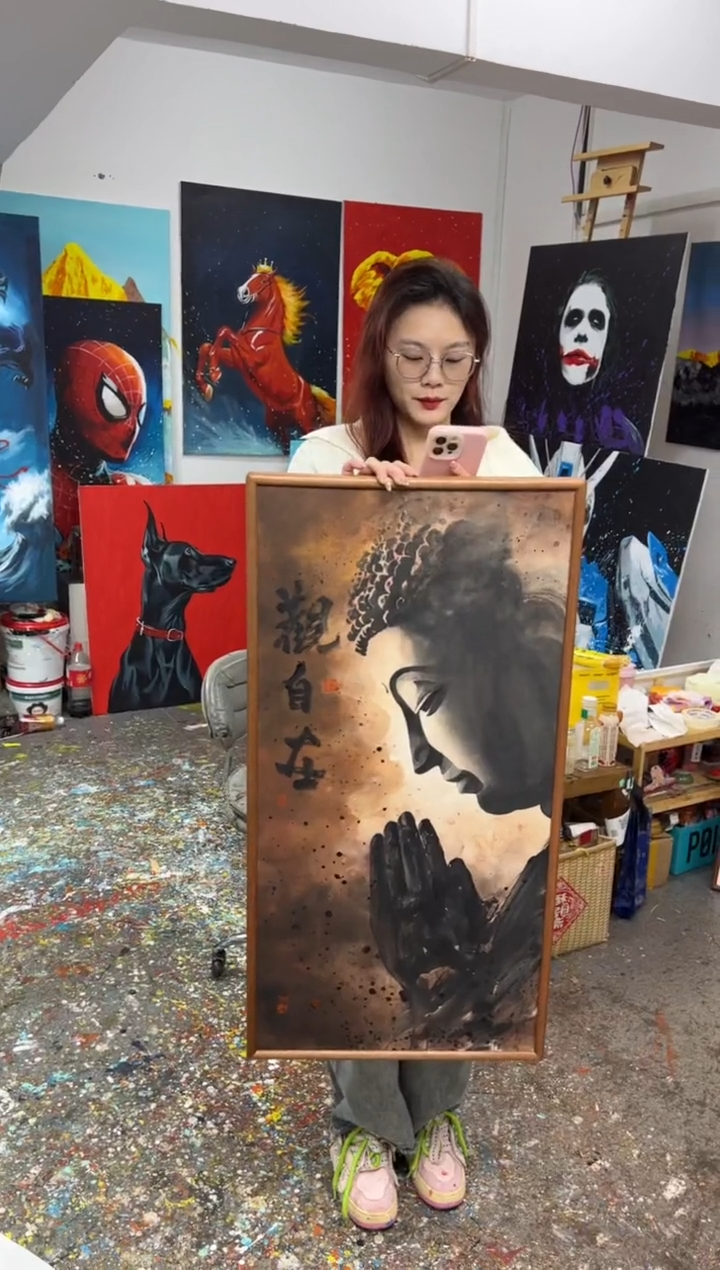 【闪购商品】丙烯画早川老师竖版观自在精装裱