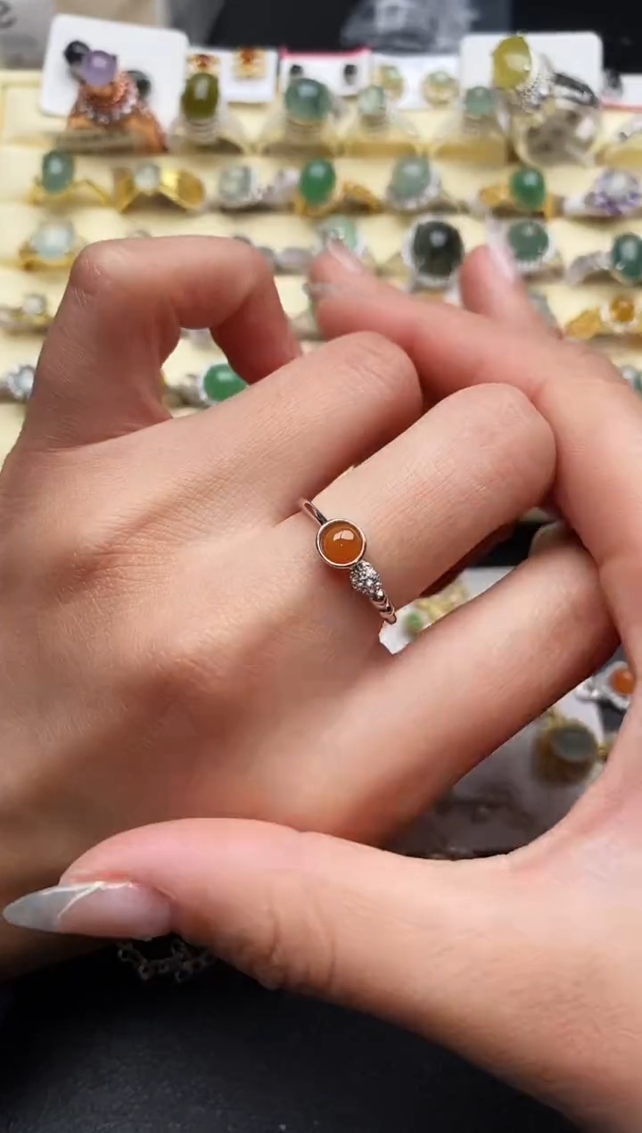 【闪购商品】翡翠戒指银S925镶嵌天然翡翠666 6  7+