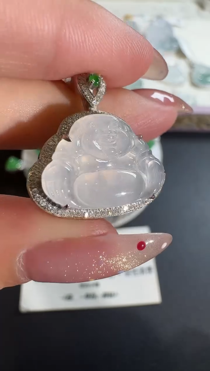【闪购商品】翡翠吊坠(不含链)18K金镶嵌【源头工厂】钻石镶嵌