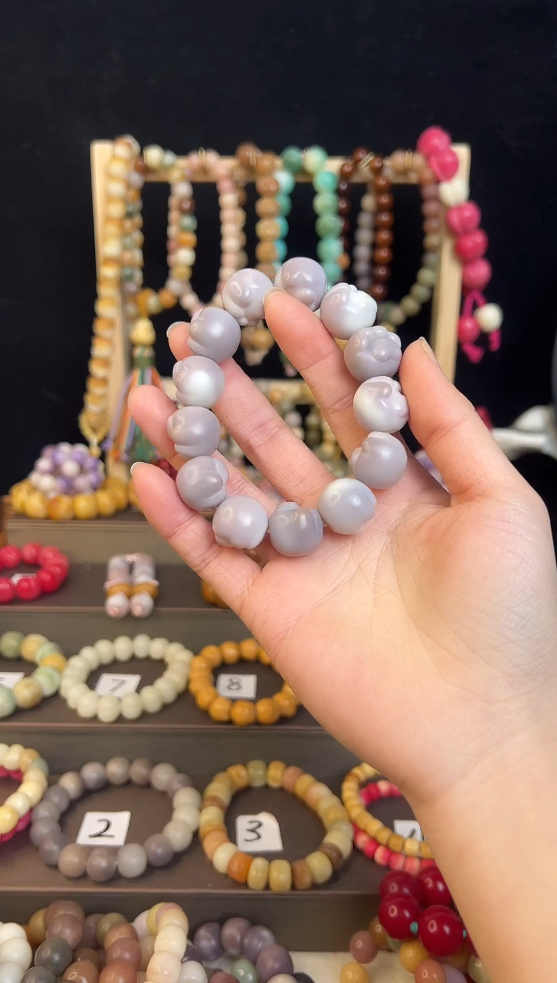 紫灰色卡18左右爱心猫爪菩提手串